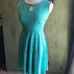 Teal mini lace-like dress